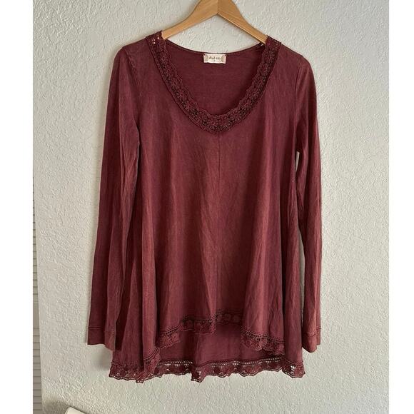 Altar'd State Burgundy Lace Crochet Trim Tunic Swing Top Babydoll Dark Goth - Picture 1 of 8